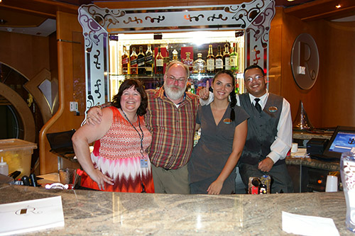 The R Bar on Deck Five was awesome. Bartenders Jelena (from Serbia) and Francisco (Dominican Republic) made a great team, lots of fun, and their drinks were tremendous. On Royal Caribbean's Navigator of the Seas on our Caribbean Cruise vacation